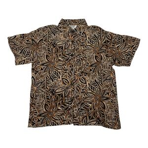 Pinstripes Petite Vintage‎ Womens Floral Print Short Sleeve Button Up Shirt